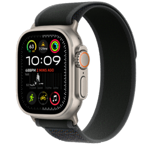 Apple Watch Ultra 2 49mm vue de face avec boîtier titane et écran Retina activé